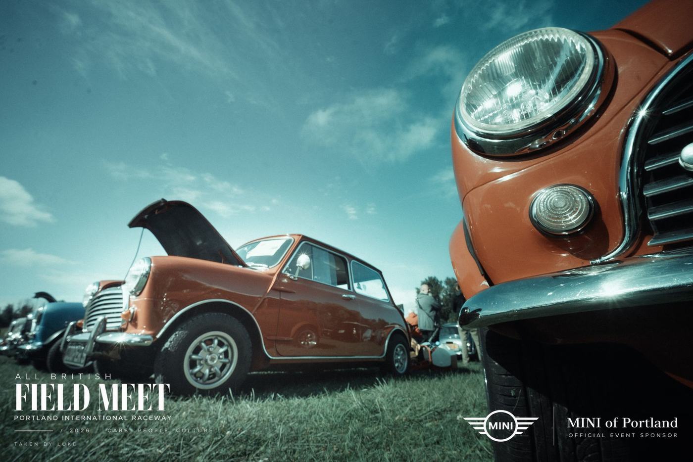 Classic Minis lined up at the All British Field Meet